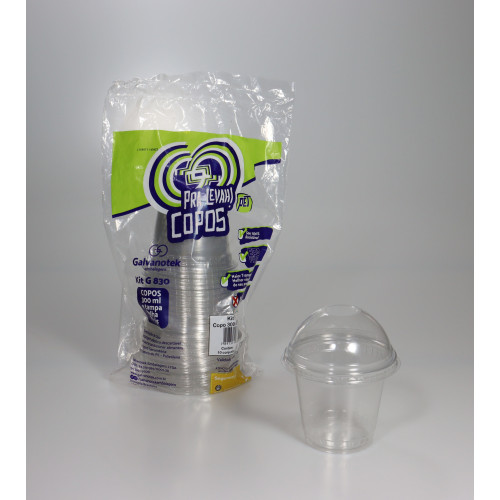 Kit Copo com Tampa Bolha 300ml (G-830) com 10 conjuntos Galvanotek