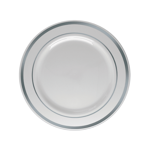Prato Refeição Borda Prata com 6 unidades Silver Festas