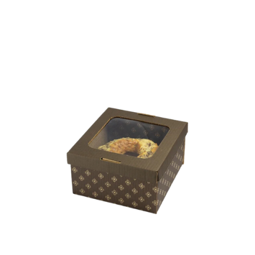 Caixa com Visor para Bolos Marrom Fiori 16,5x16,5x12cm Sulformas